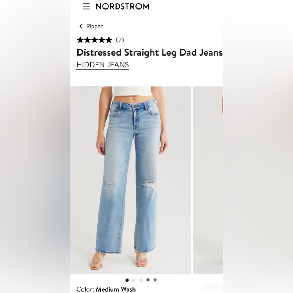 Hidden Ripped & Distressed Straight Leg Dad Jeans in Medium Blue Wash size 31